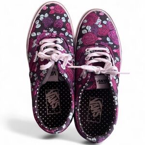 Vans Black and Pink Floral Sneakers